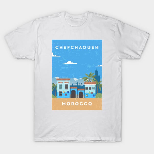 Chefchaouen, Morocco - Retro travel minimalist poster T-Shirt by GreekTavern